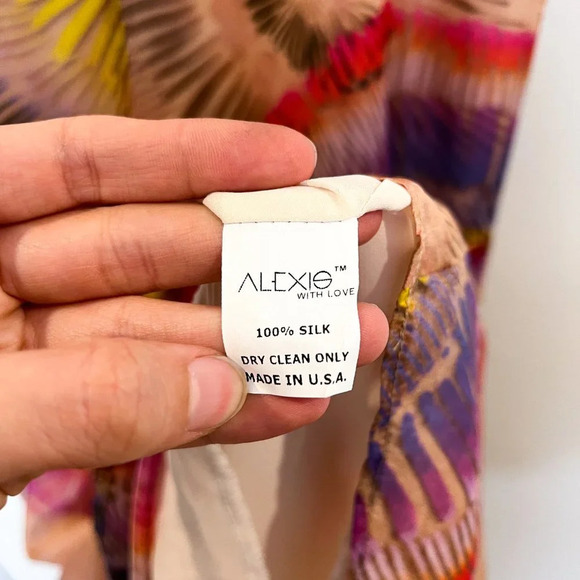 Alexis 100% Silk Colorful Adjustable Beach Resortwear Deep V Maxi Dress S NWT - Picture 11 of 12